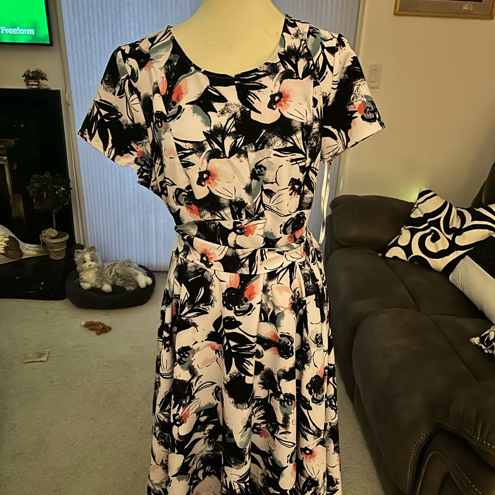 Lane Bryant Black and Pink Floral Midi Dress